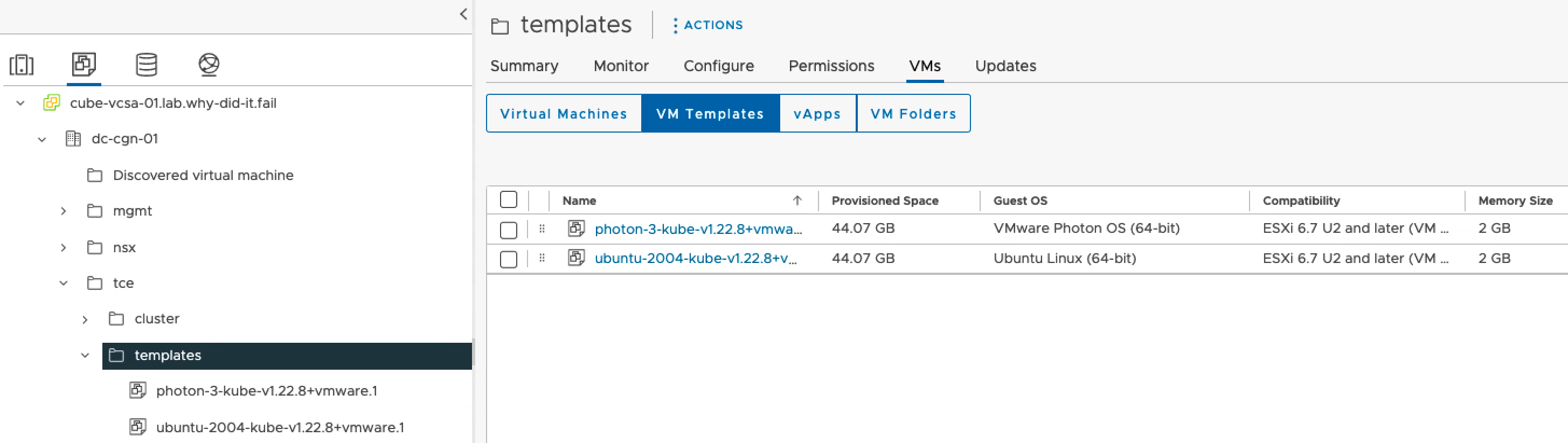 Setup vSphere templates for TCE Image Caption