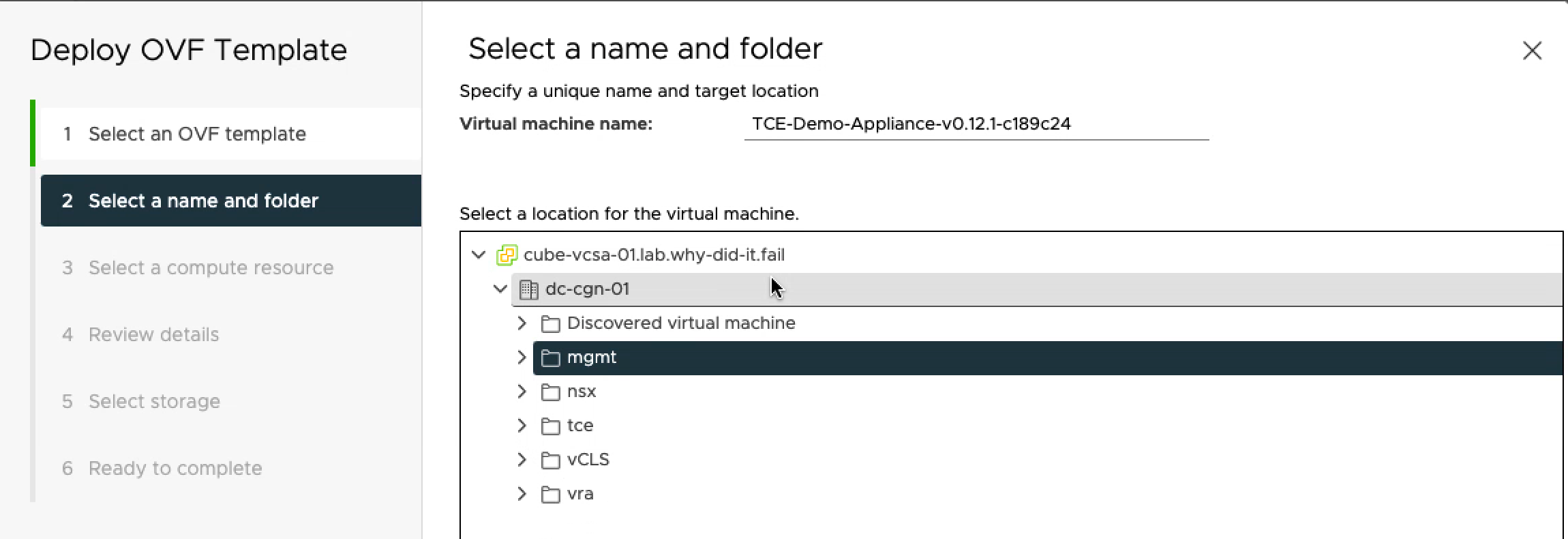 Pick a name for the appliance Image Caption