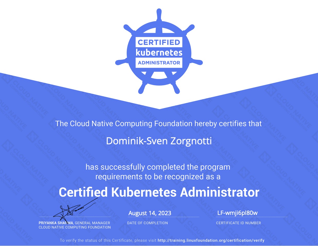 CKA exam certificate Image Caption