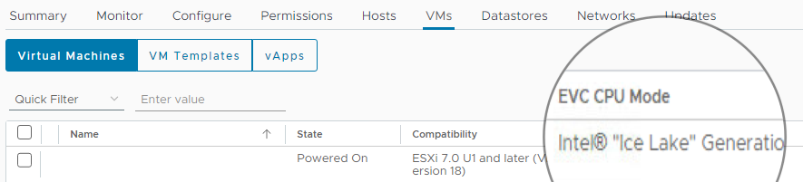 An example of the VM CPU EVC mode Image Caption